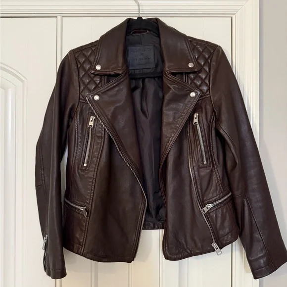 All Saints Dark Brown / Oxblood Leather Jacket - Picture 2 of 16